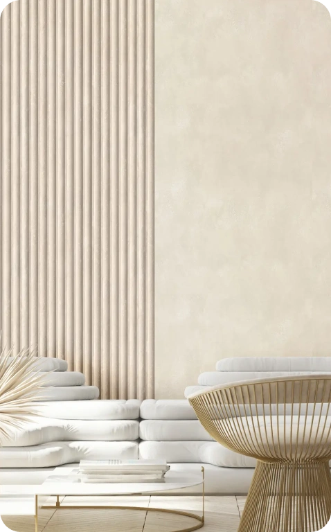 Minimalist beige wallpaper at living room